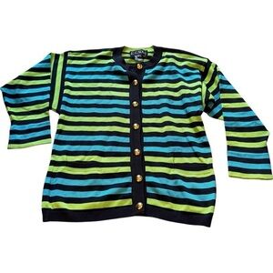 Vintage ESCADA by Margaretha Ley Striped Cotton Cardigan Sweater Size 34 (S)